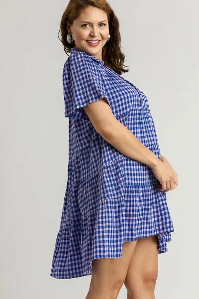 Gingham Tiered Dress - Blue