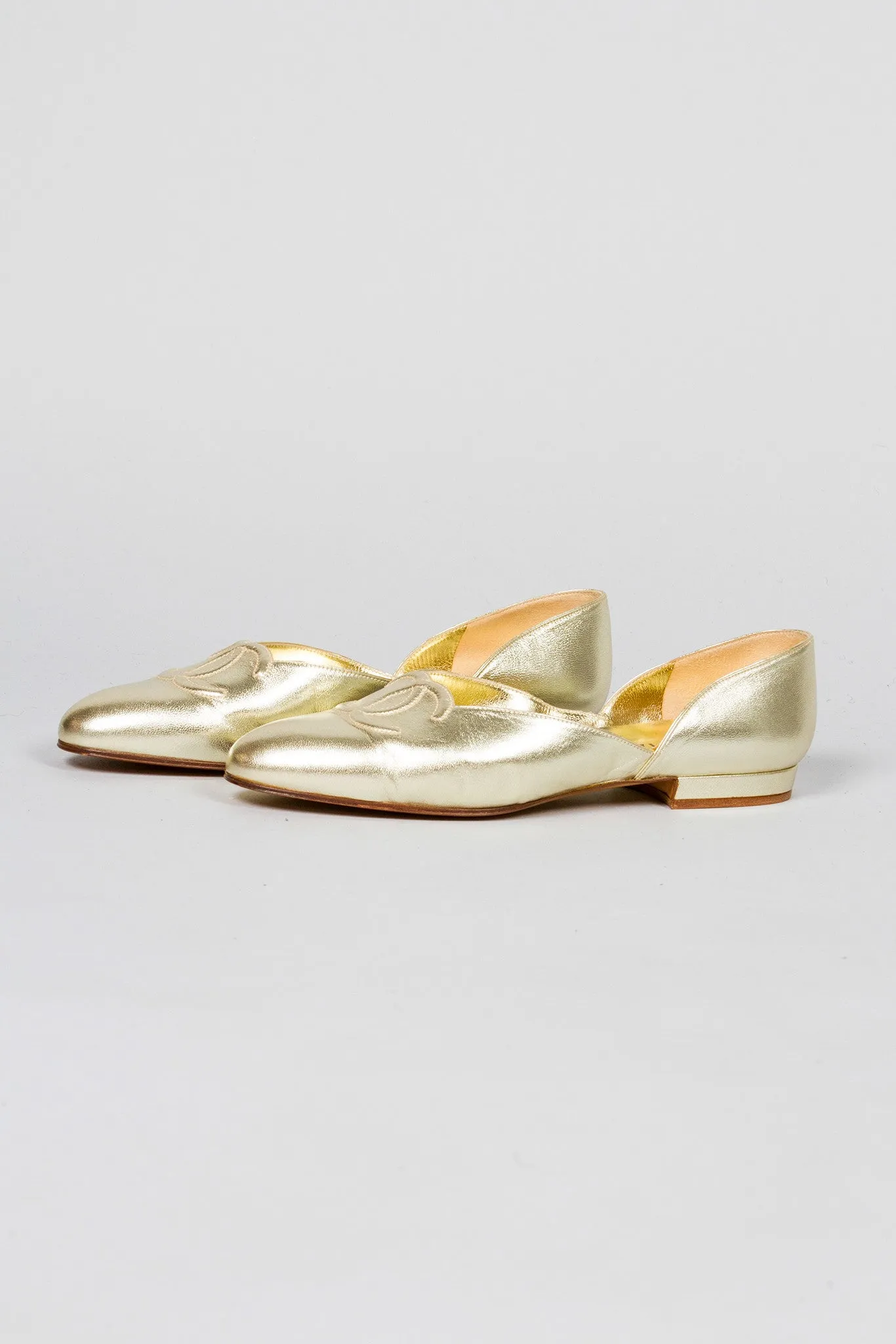Gold Lamé Logo Flats