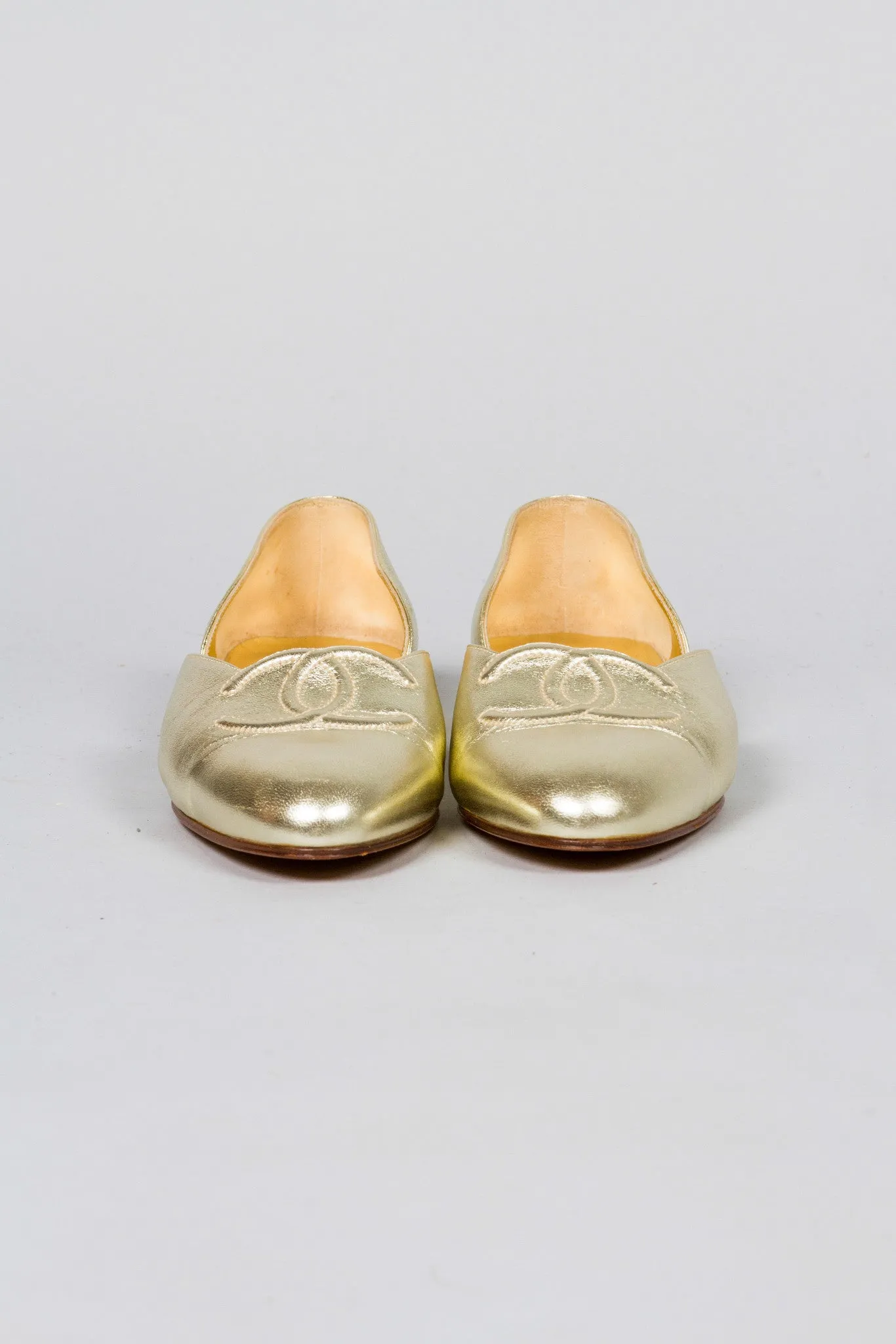 Gold Lamé Logo Flats