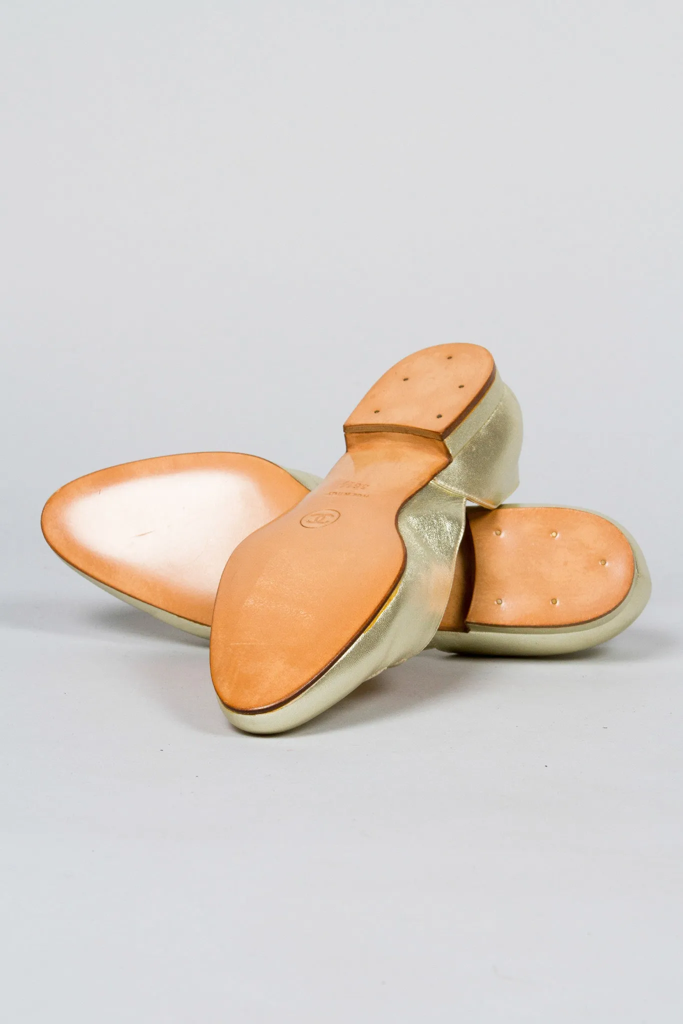 Gold Lamé Logo Flats