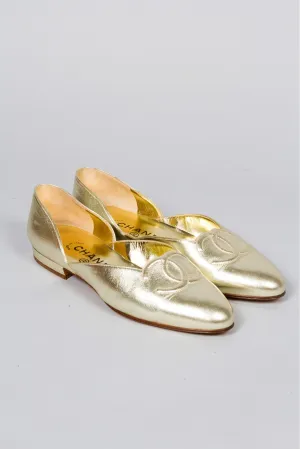 Gold Lamé Logo Flats