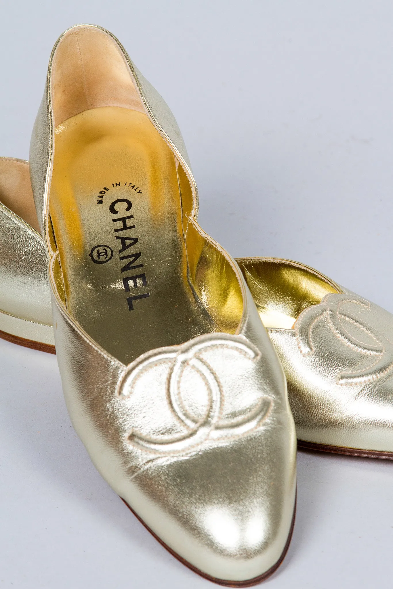 Gold Lamé Logo Flats