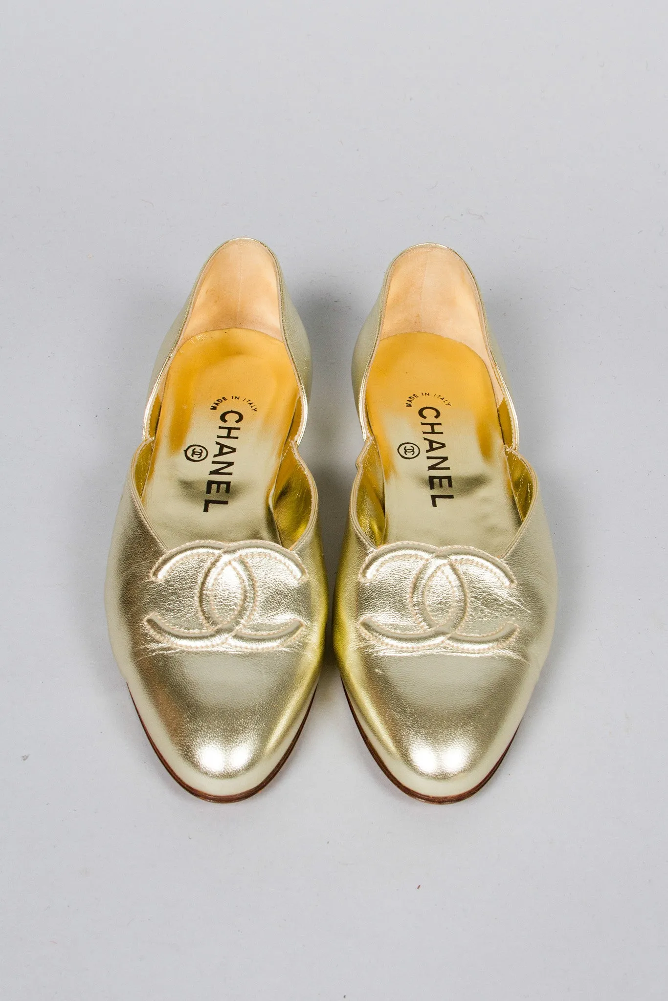 Gold Lamé Logo Flats