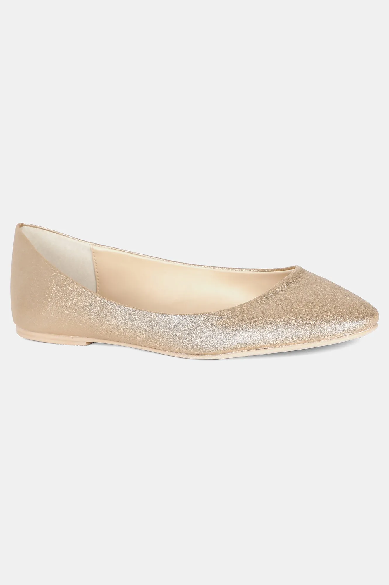 Gold Round Toe Textured Flat - ZLessie