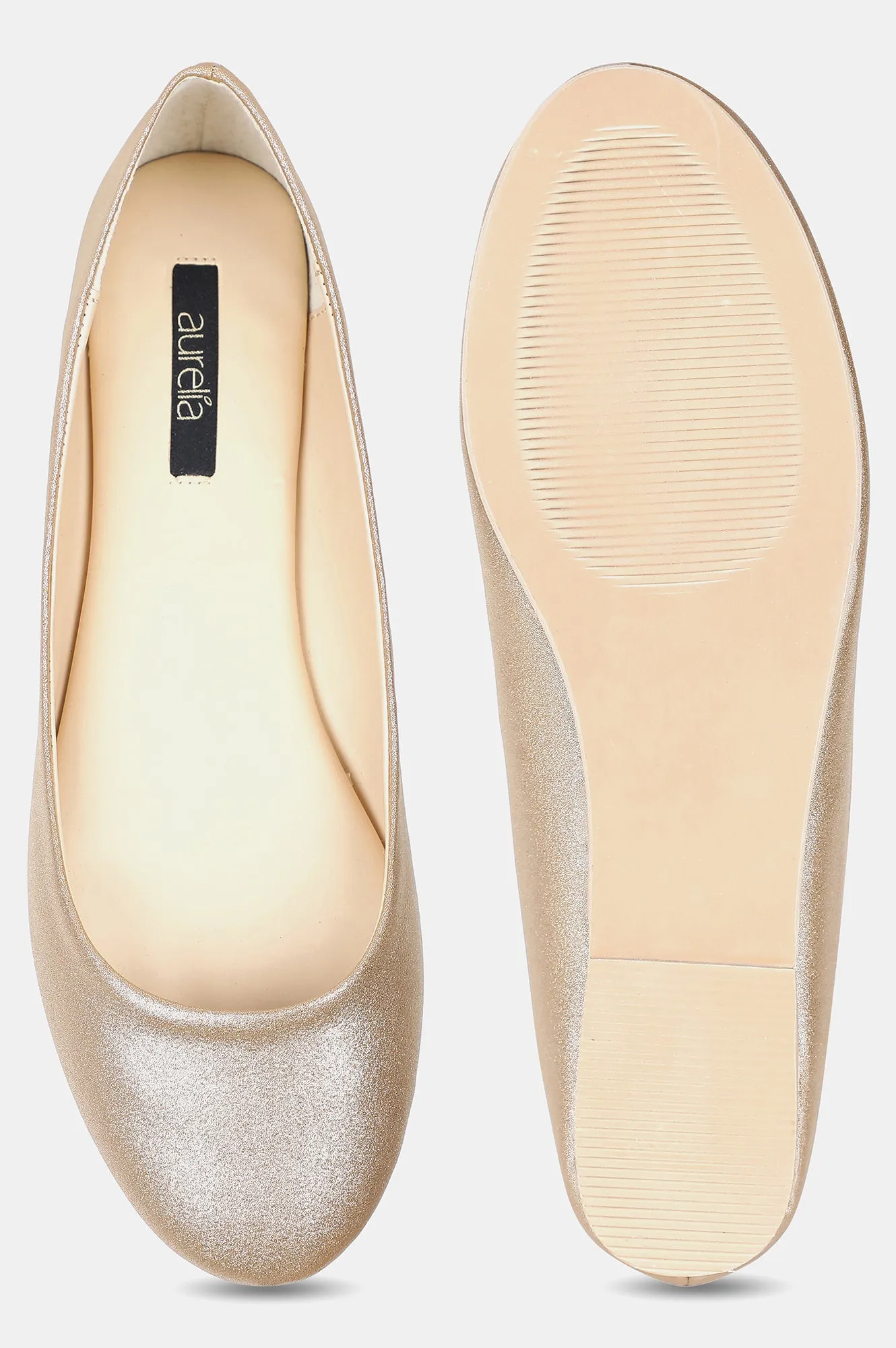 Gold Round Toe Textured Flat - ZLessie