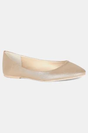 Gold Round Toe Textured Flat - ZLessie