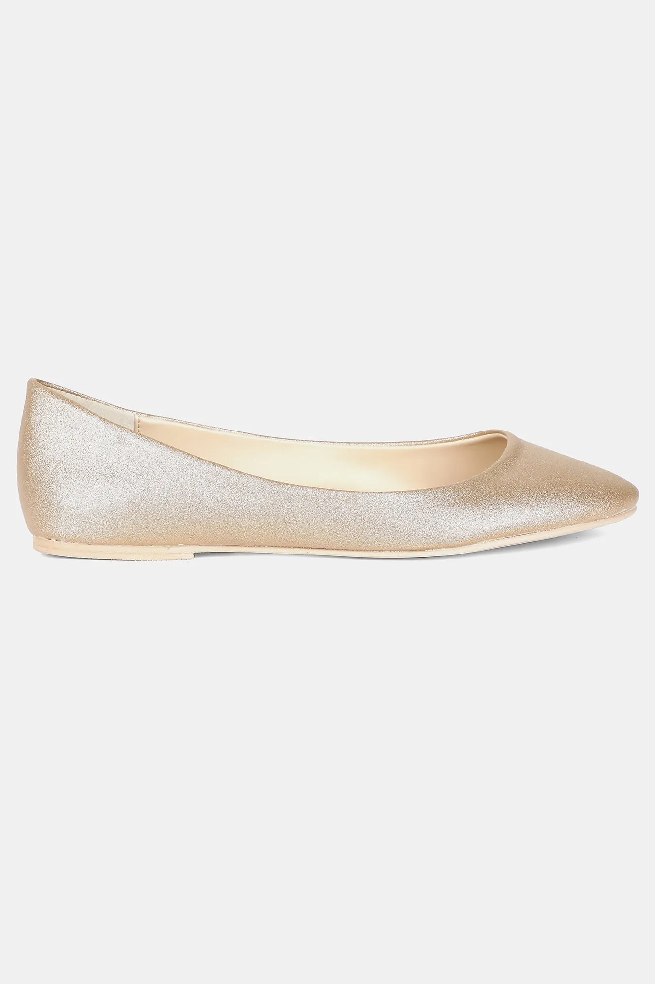 Gold Round Toe Textured Flat - ZLessie