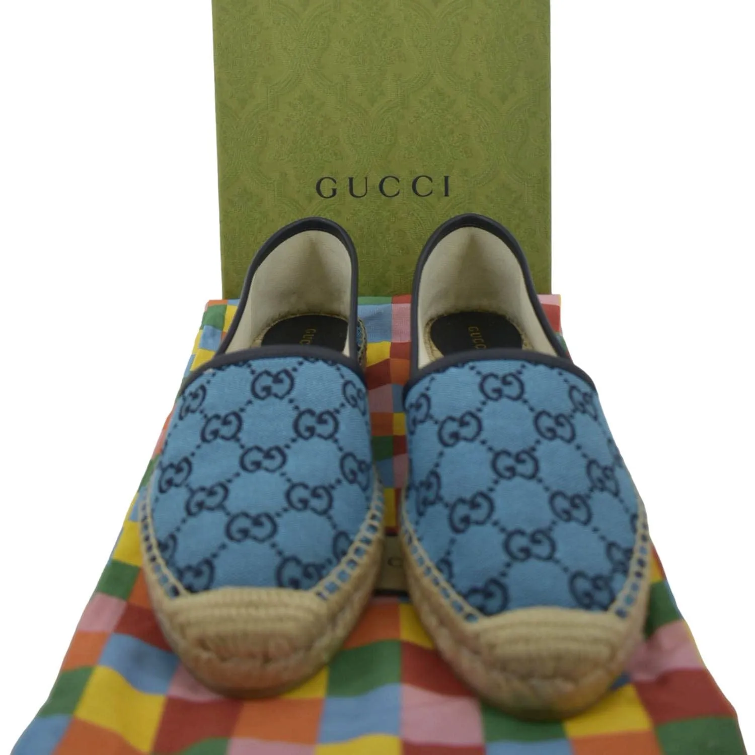 GUCCI Espadrilles GG Canvas Shoes Blue 663674 Size 38.5