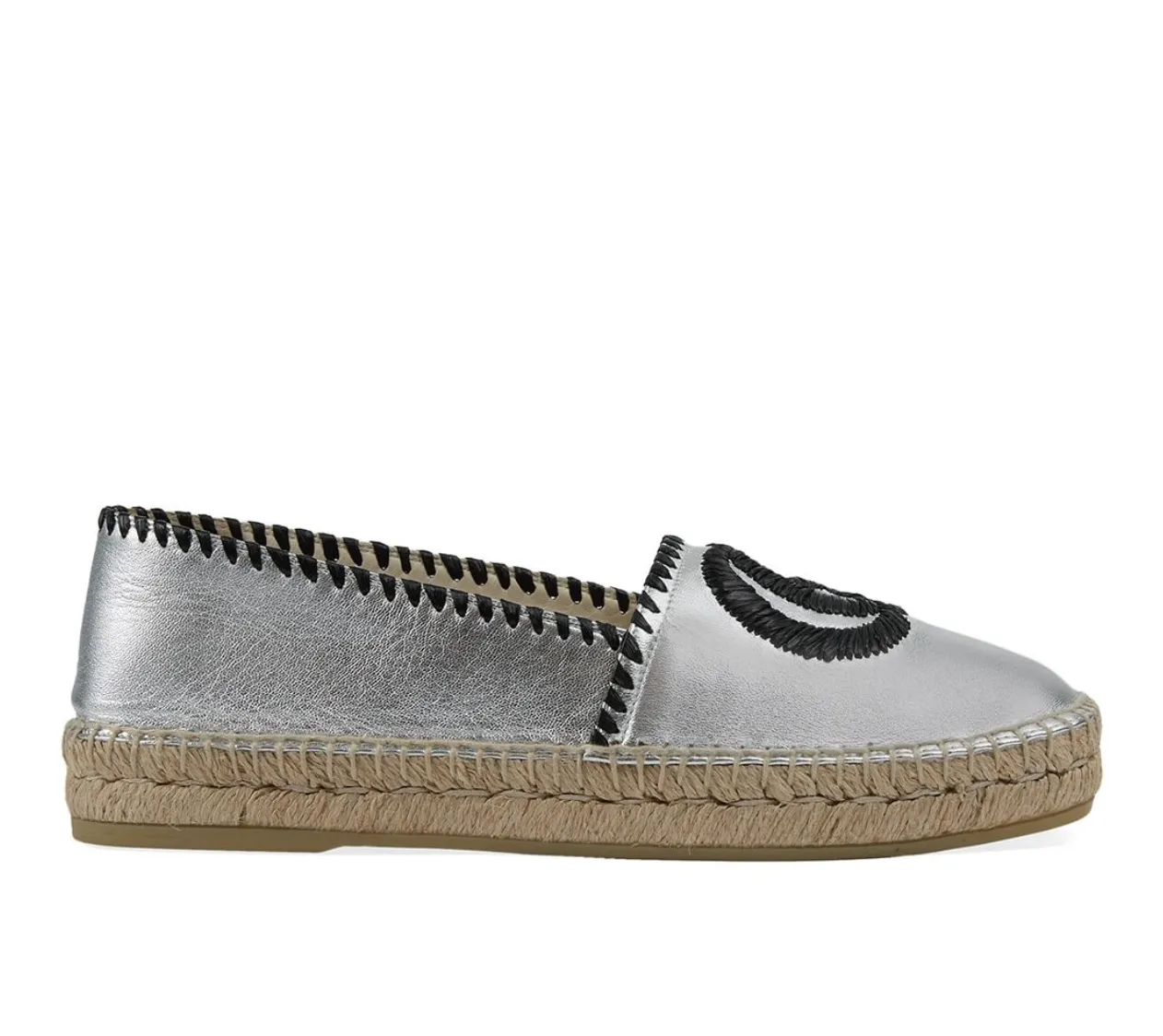 Gucci GG Embroidered Leather Espadrilles in Silver