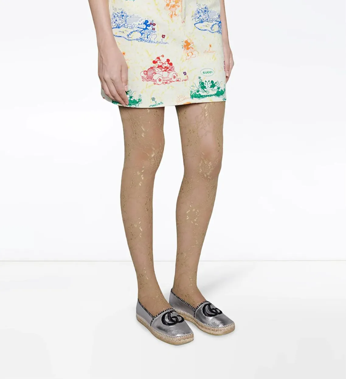 Gucci GG Embroidered Leather Espadrilles in Silver