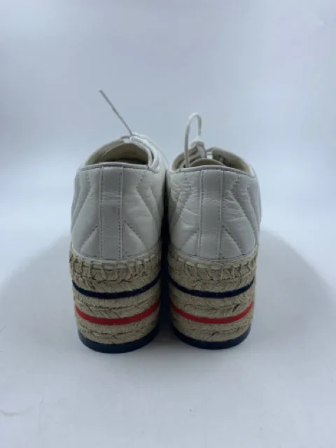 Gucci White Leather Quilted Platform Size 37.5 Espadrilles
