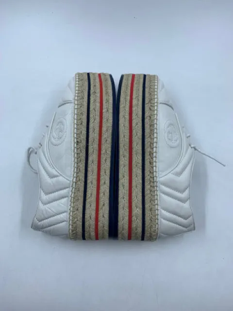 Gucci White Leather Quilted Platform Size 37.5 Espadrilles