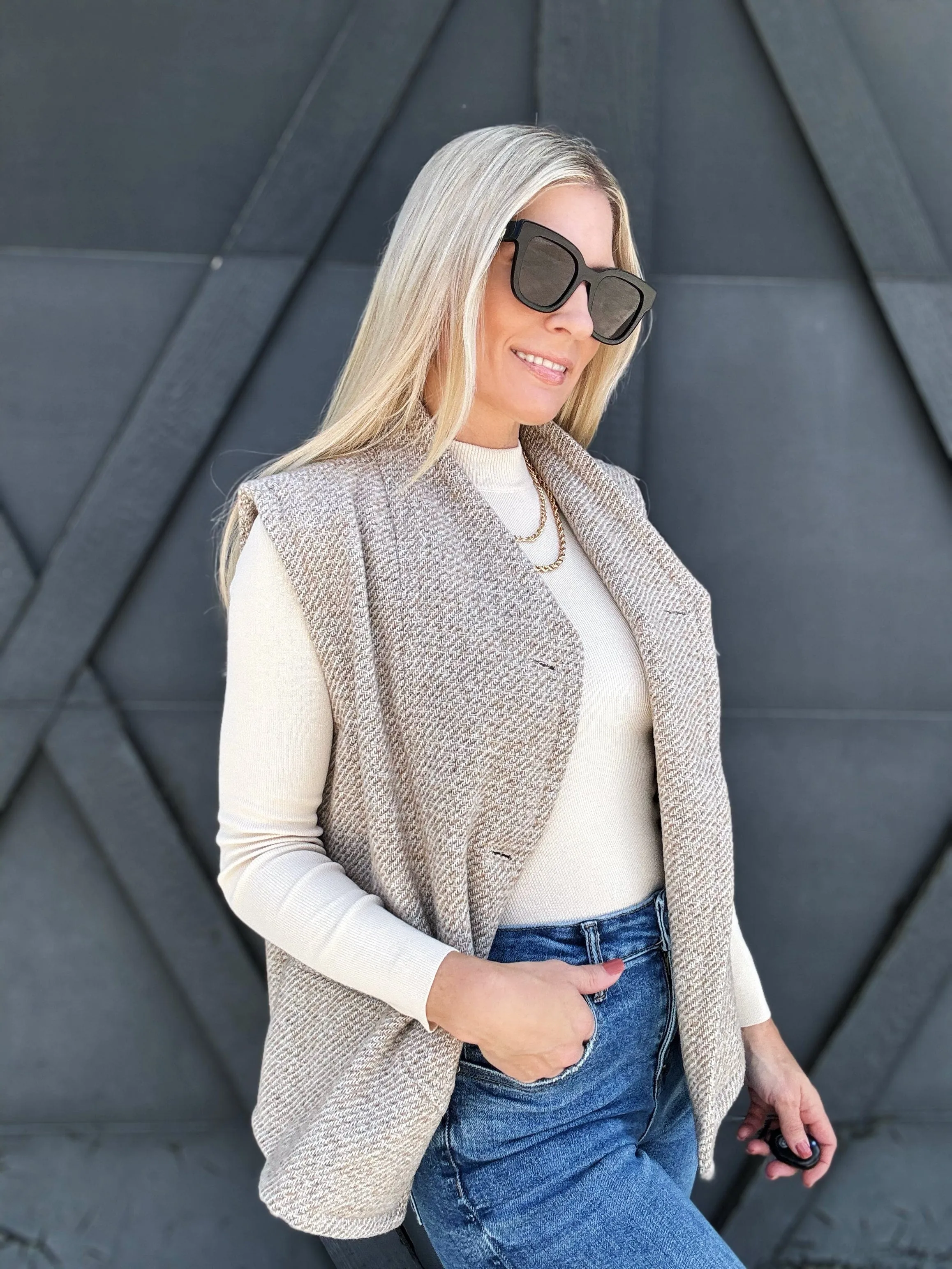 Habitual Brushed Twill Vest In Oatmeal