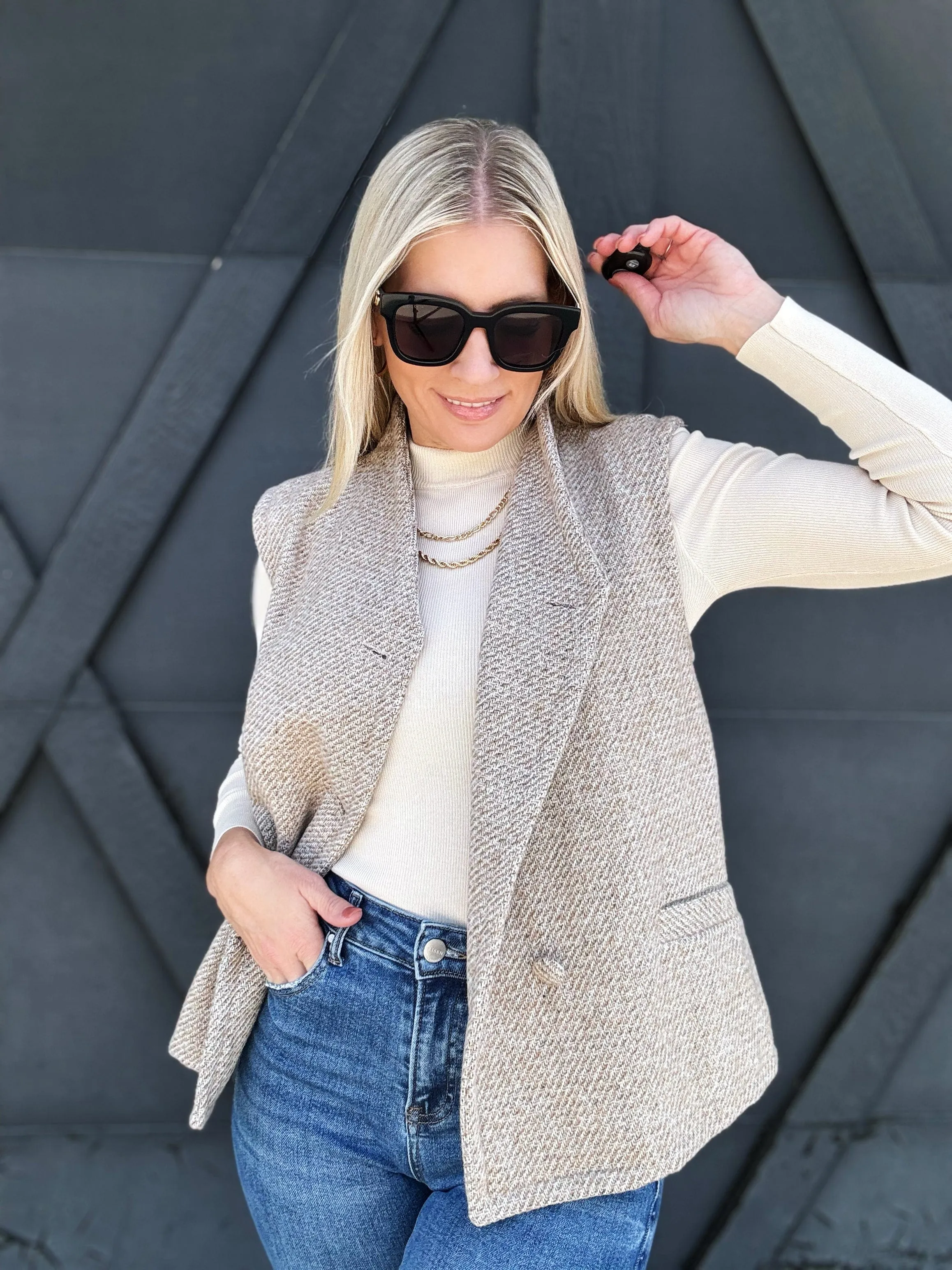 Habitual Brushed Twill Vest In Oatmeal