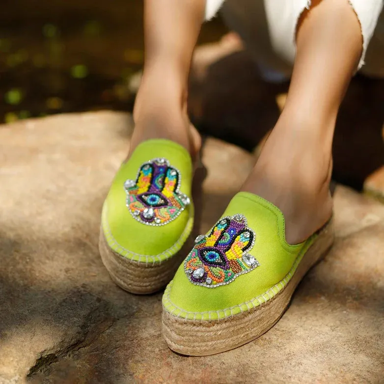 Hamsa Green Espadrilles Platform