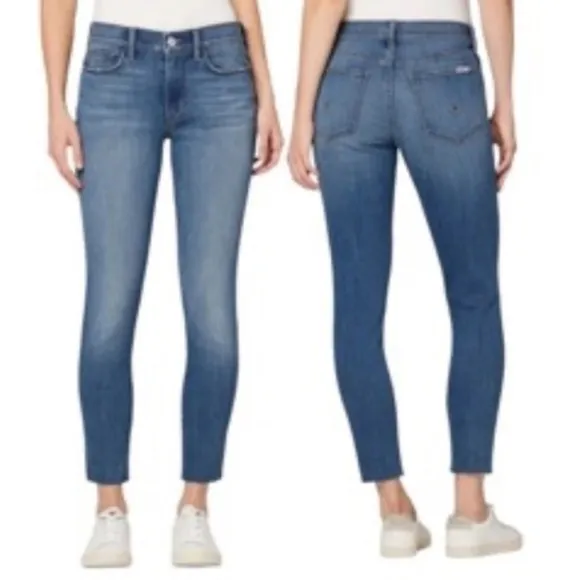 Hudson Natalie Mid-Rise Skinny Ankle Jeans | Med Blue Wash | Raw Hem | Size 30