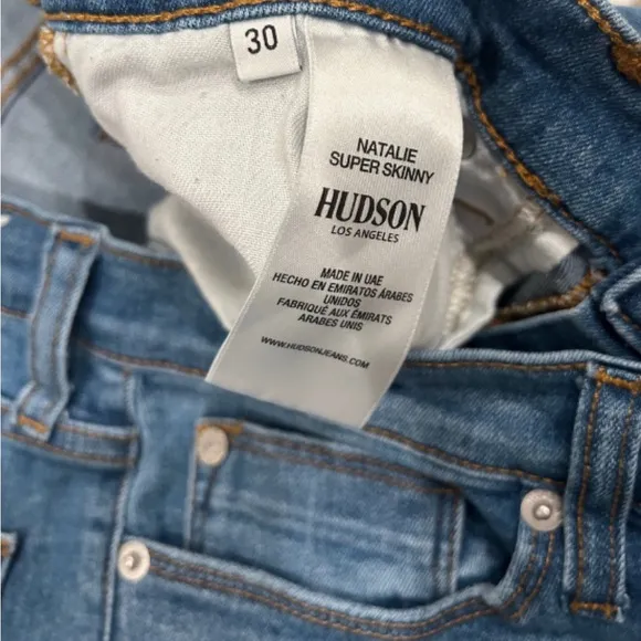Hudson Natalie Mid-Rise Skinny Ankle Jeans | Med Blue Wash | Raw Hem | Size 30