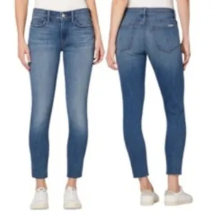 Hudson Natalie Mid-Rise Skinny Ankle Jeans | Med Blue Wash | Raw Hem | Size 30