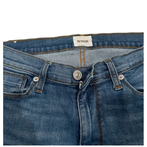 Hudson Natalie Mid-Rise Skinny Ankle Jeans | Med Blue Wash | Raw Hem | Size 30