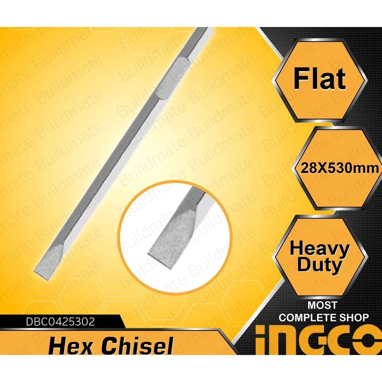Ingco Hex Chisel 28mmx530mm - Pointed & Flat