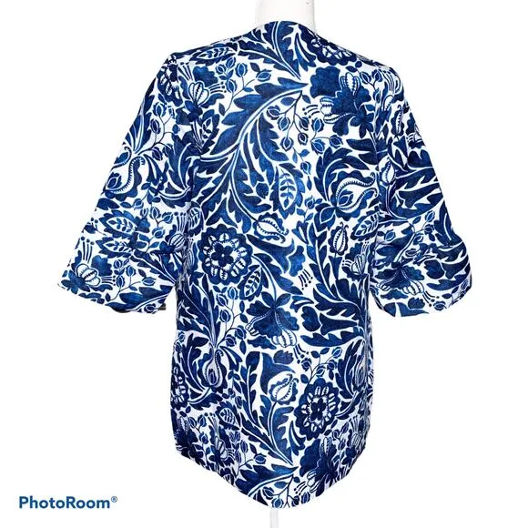 Jessica London Tulip Sleeve Jacket Blue White Floral 14W