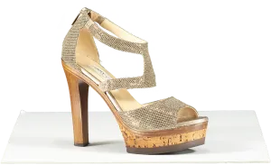 Jimmy Choo Metallic Wood Heeled Platform Sandals UK 3 EU 36 👠