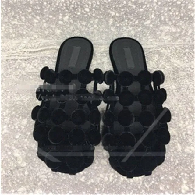 KF Amelia Mules Summer Shoes Woman Leather Slippers Hollow Crystal Slides Designer Beach Ladies Beading Sandals Zapatos De Mujer
