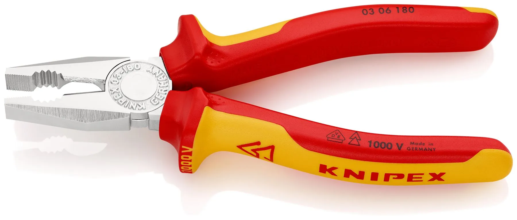 KNIPEX Combination Pliers 180mm VDE Chrome Multi Component Grips 03 06 180 SB