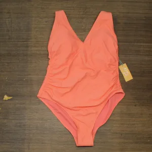 Kona Sol Women's Plus Size V-Neck High Leg One Piece Swimsuit Peach 14W