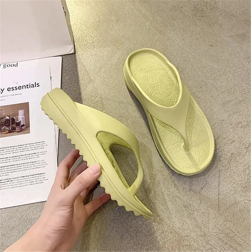 Korean Style Flip Flops Shoes Indoor Outdoor Thick Soled Slope Heel Beach Non-slip Slippers Summer