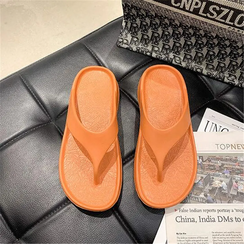 Korean Style Flip Flops Shoes Indoor Outdoor Thick Soled Slope Heel Beach Non-slip Slippers Summer
