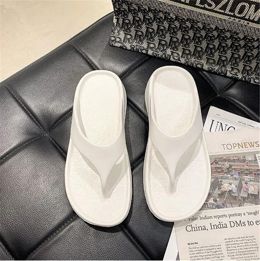 Korean Style Flip Flops Shoes Indoor Outdoor Thick Soled Slope Heel Beach Non-slip Slippers Summer