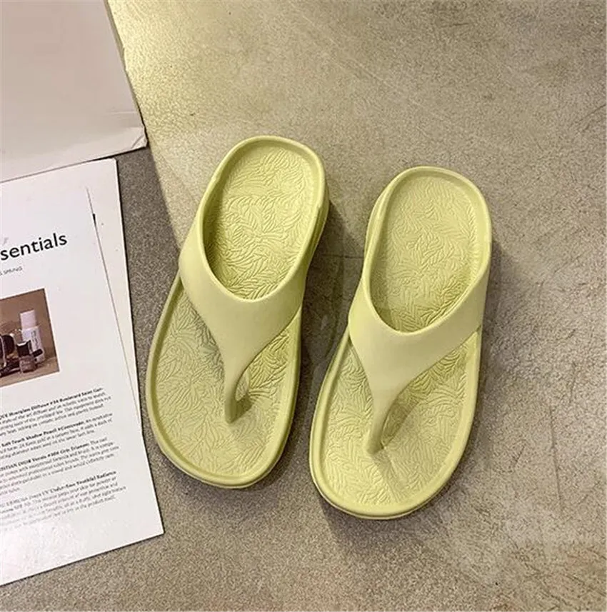 Korean Style Flip Flops Shoes Indoor Outdoor Thick Soled Slope Heel Beach Non-slip Slippers Summer