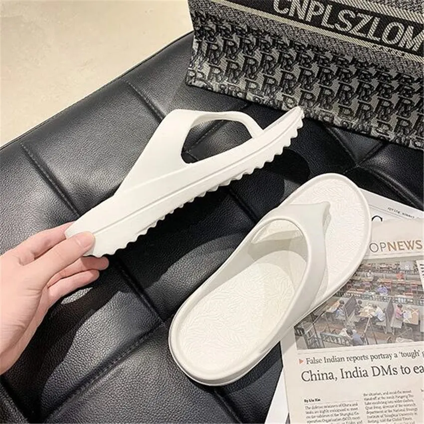 Korean Style Flip Flops Shoes Indoor Outdoor Thick Soled Slope Heel Beach Non-slip Slippers Summer