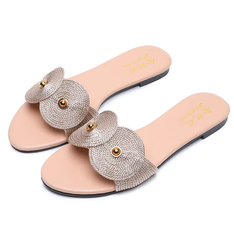 ladies slides Women Summer Slippers Hemp Rope knitting Flat Open Toe Sandals Sandalia Feminina Casual beach outdoor shoes 35-43
