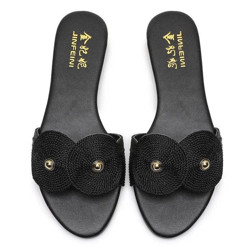 ladies slides Women Summer Slippers Hemp Rope knitting Flat Open Toe Sandals Sandalia Feminina Casual beach outdoor shoes 35-43