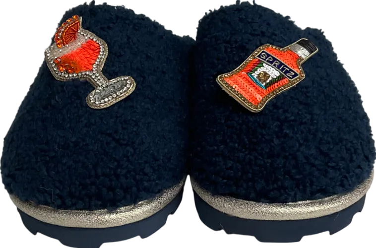 Laines London Teddy Towelling Slipper Sliders With Summer Spritz Brooches UK M