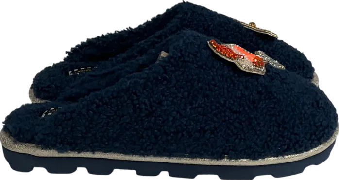 Laines London Teddy Towelling Slipper Sliders With Summer Spritz Brooches UK M