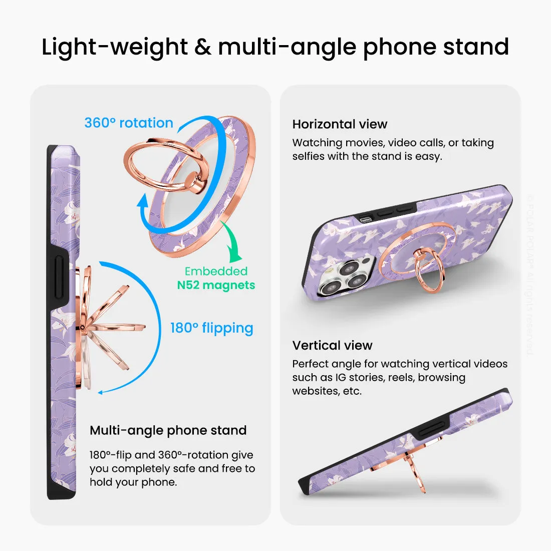 Lavender Lily - Rose Gold MagSafe Phone Grip and Ring Holder Stand