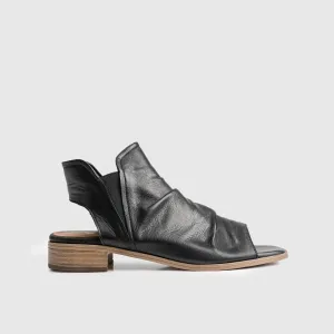 Leather Comfort Block Heel Sandal Black 8841