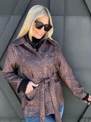 Leopard Belted Jacket In Brown