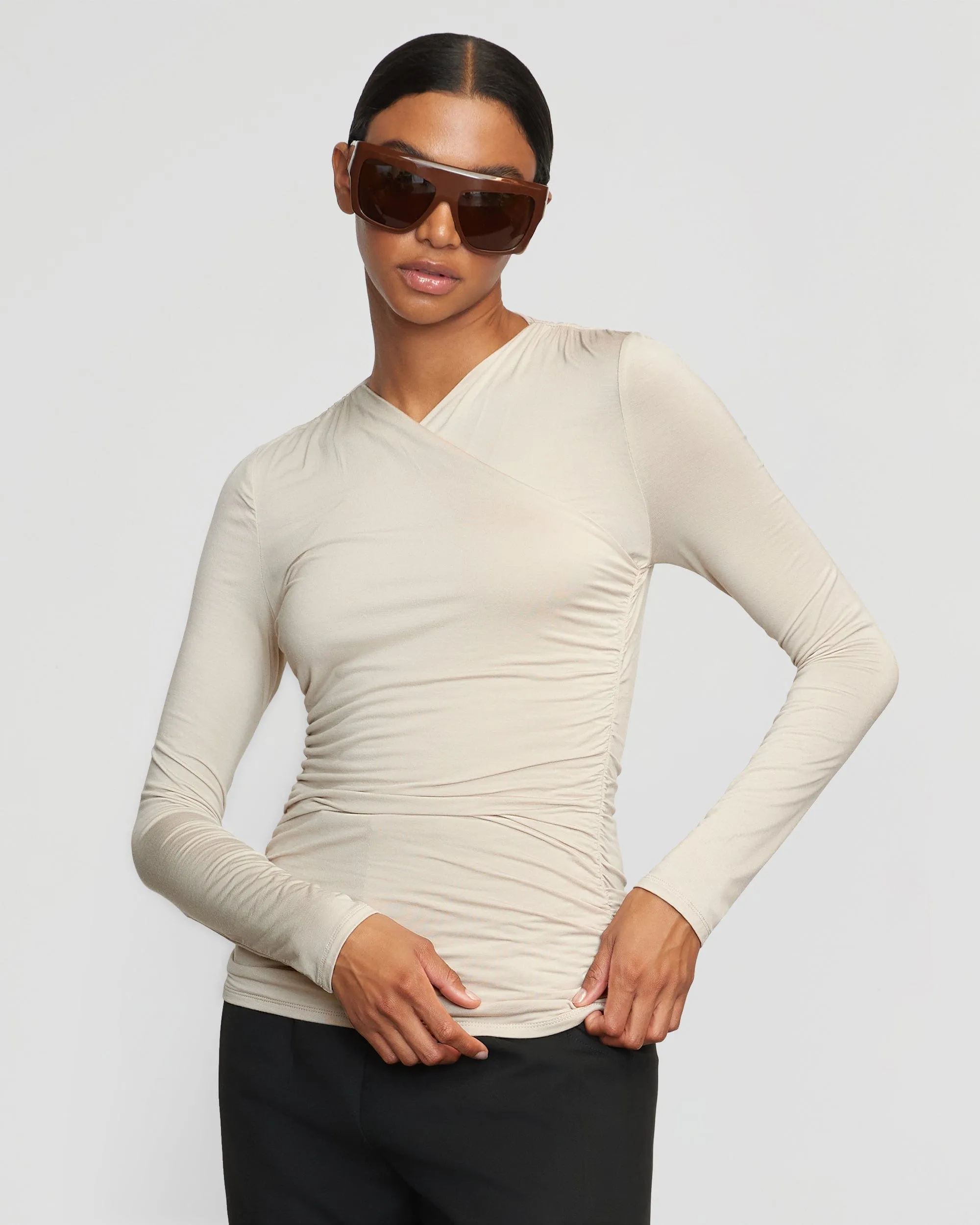Lilou Wrap-Neck Long-Sleeve Tee