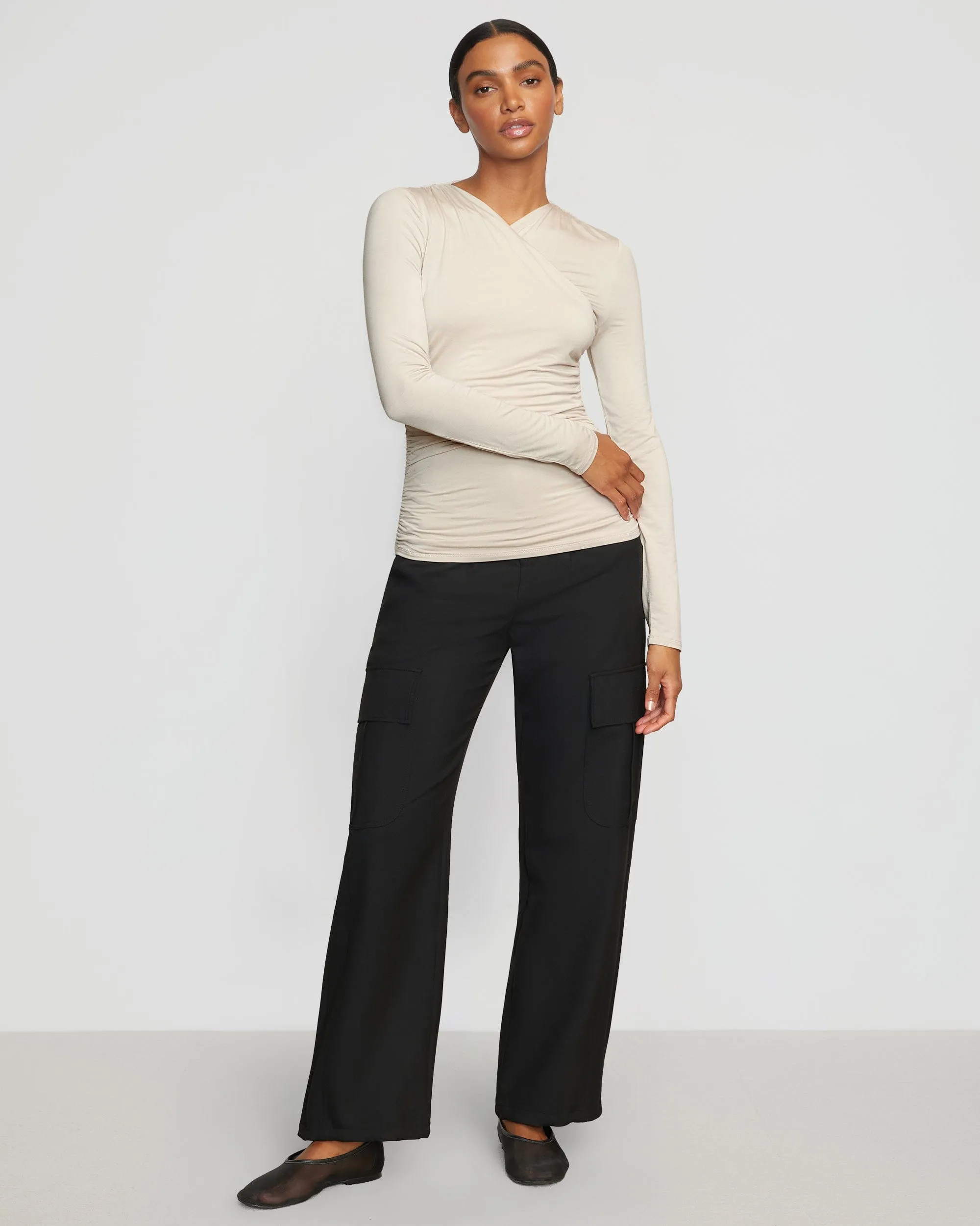Lilou Wrap-Neck Long-Sleeve Tee