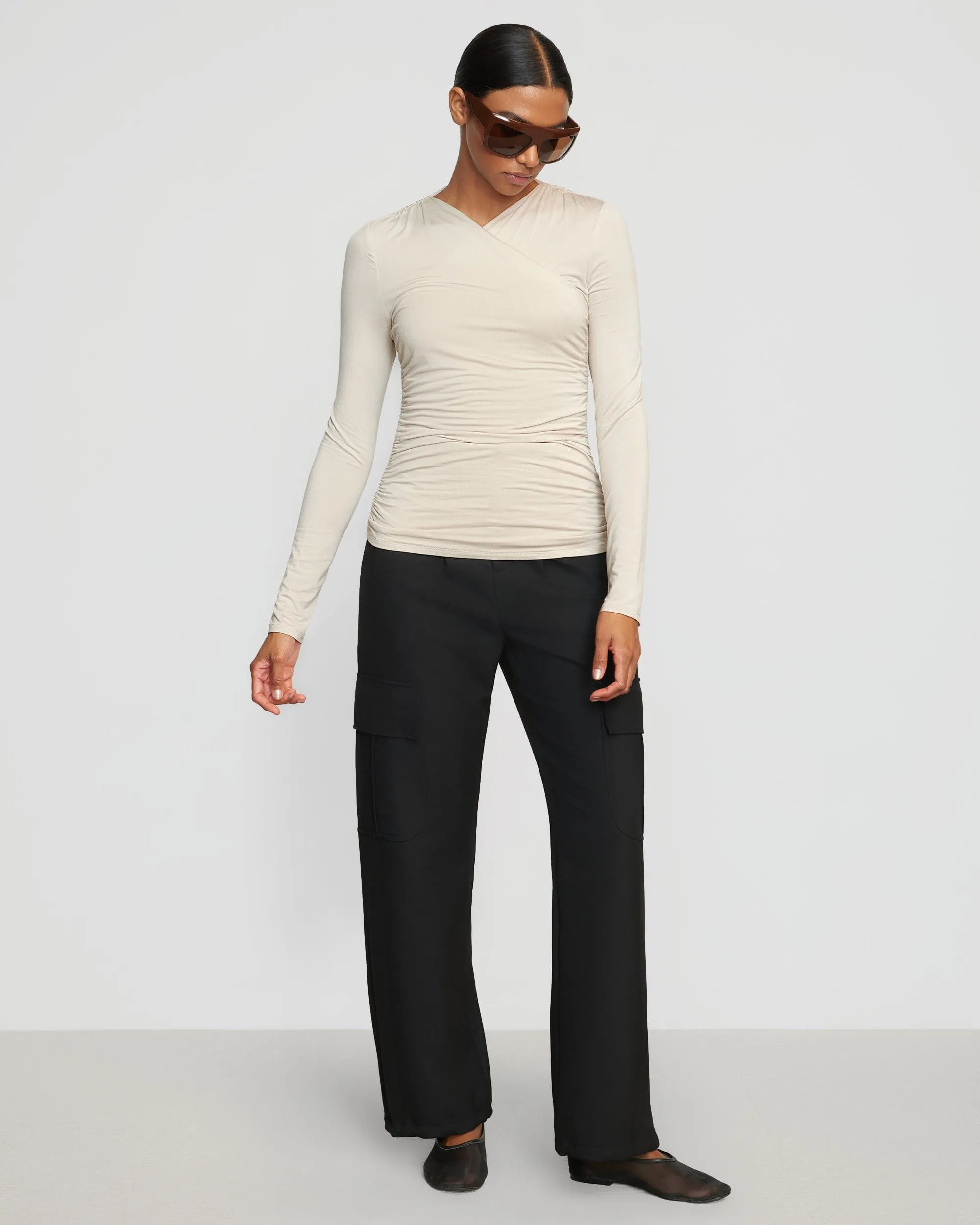 Lilou Wrap-Neck Long-Sleeve Tee