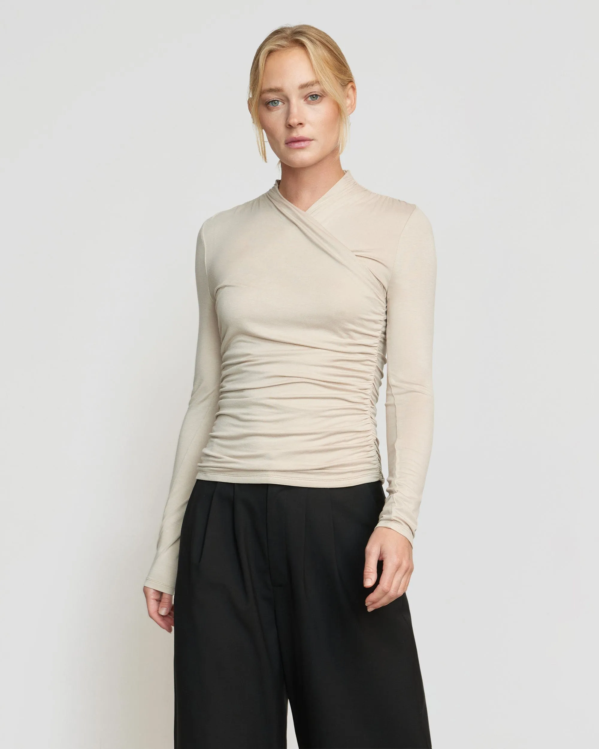 Lilou Wrap-Neck Long-Sleeve Tee