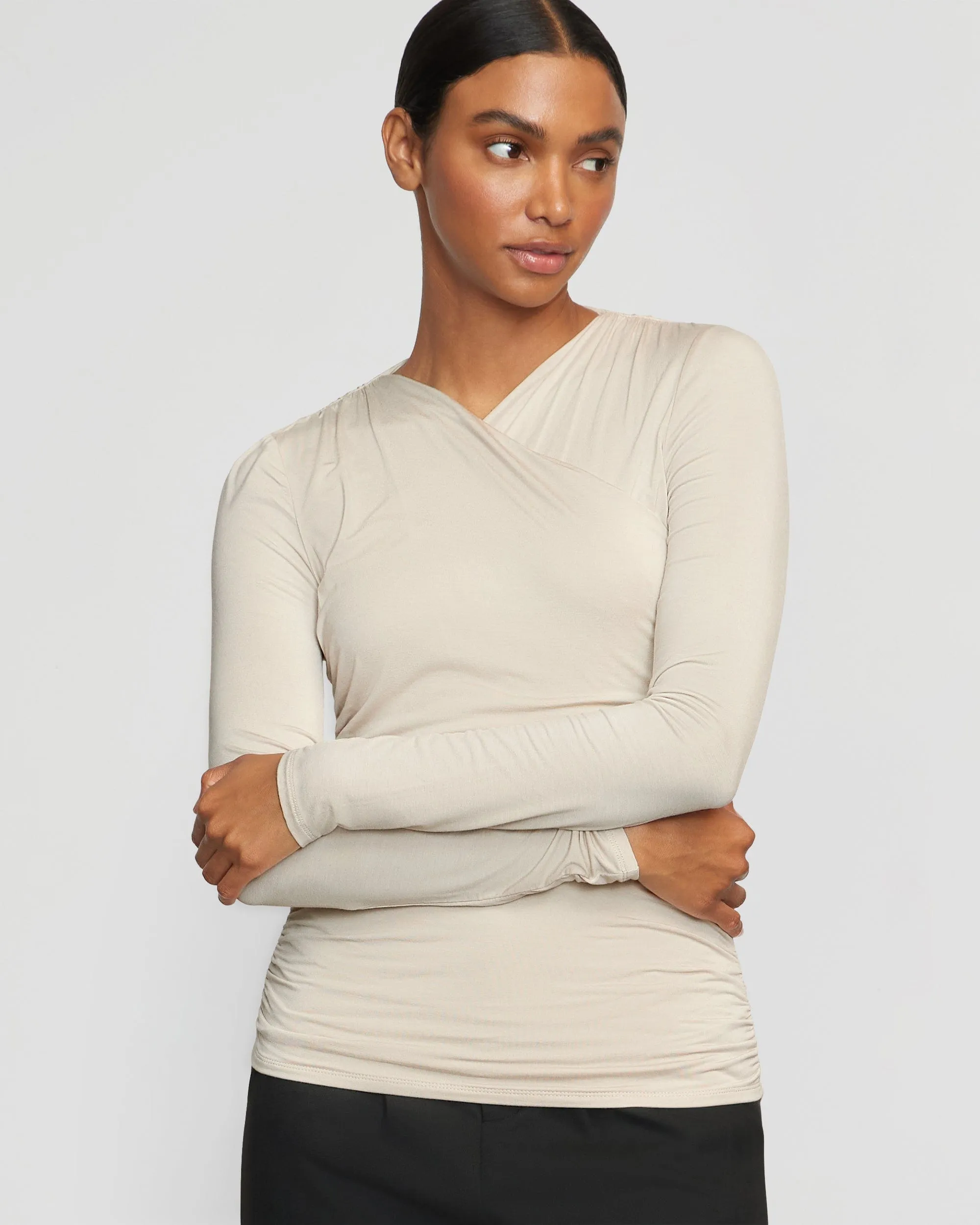 Lilou Wrap-Neck Long-Sleeve Tee