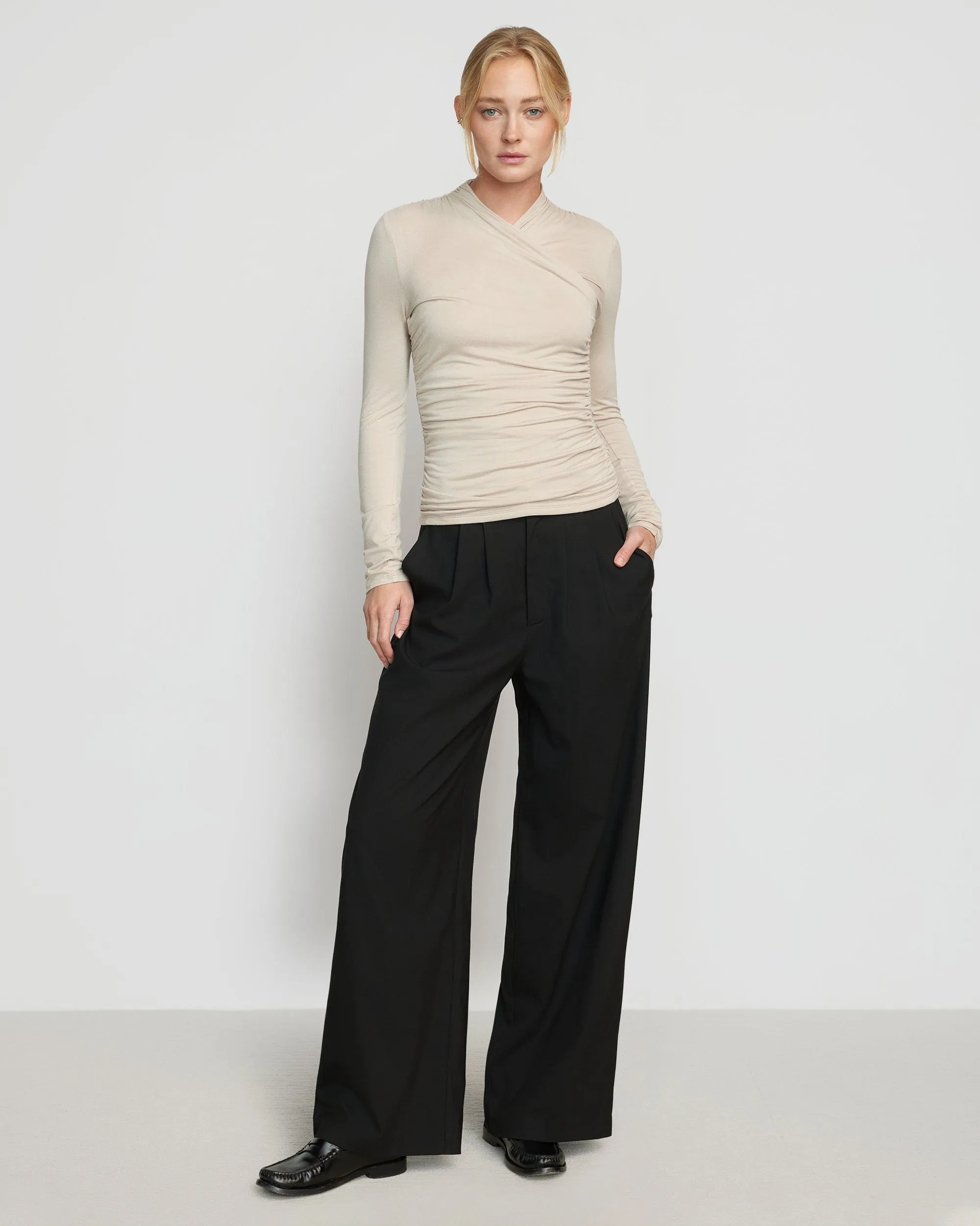 Lilou Wrap-Neck Long-Sleeve Tee