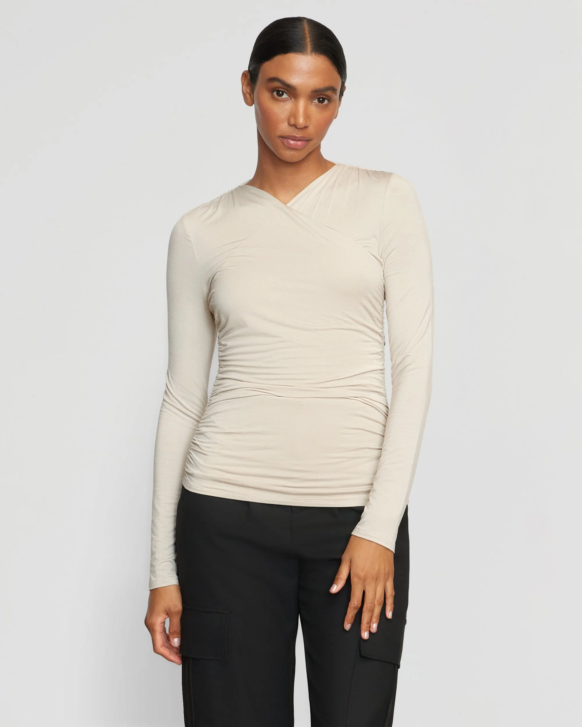 Lilou Wrap-Neck Long-Sleeve Tee
