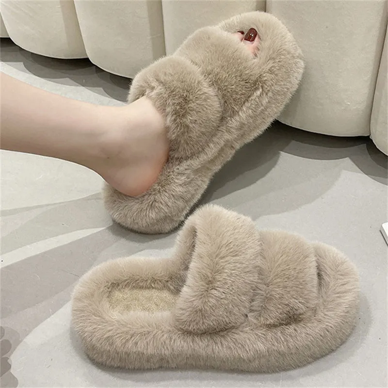 Lovely Sweet Short Plush Extra Warm Thicken Outsole Slippers for Lady