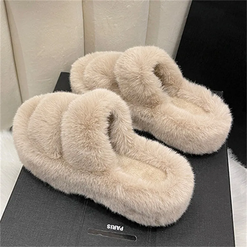 Lovely Sweet Short Plush Extra Warm Thicken Outsole Slippers for Lady